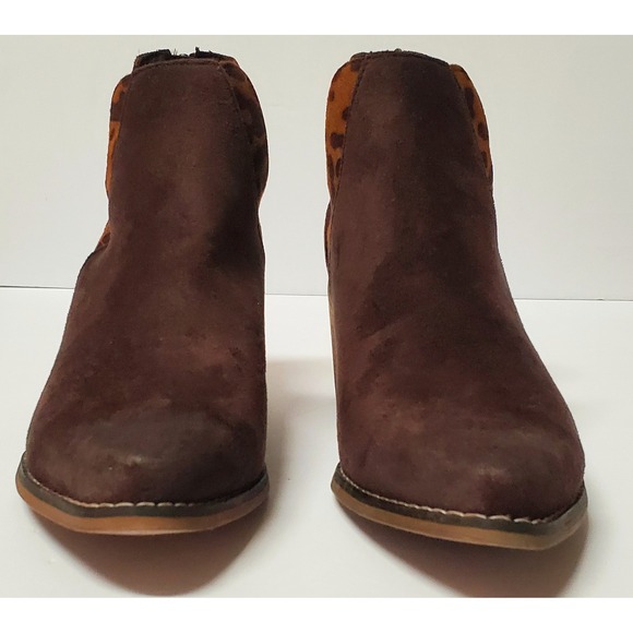 Pierre Dumas Boot West Bootie 6 NWT Brown Suede/ Animal Print Back Zipper - Picture 6 of 11